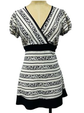 Y2K Babydoll Top Spandex Floral V-Neck Tie Black 2000s Prep Club Norm LG Mall